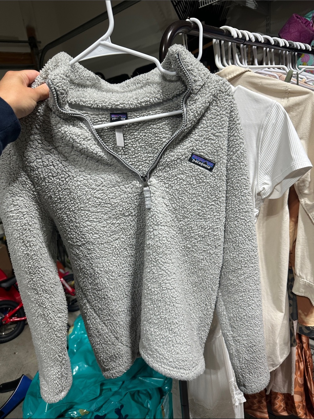 Patagonia Light Gray Sherpa Quarter‑Zip Fleece Pullover